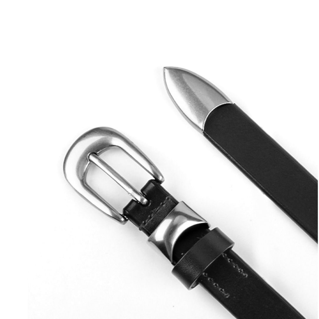 モード系 【ユニセックス】極細バックル・ミニマルレザーベルト（本革風・55〜95cm対応）