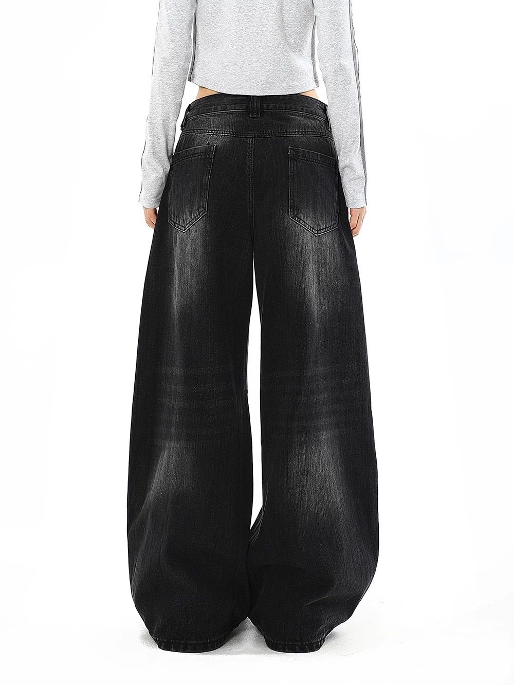 モード系 【ブラック】ワイドバルーンデニム × 取り外しチェックスカート付き（ユニセックス）