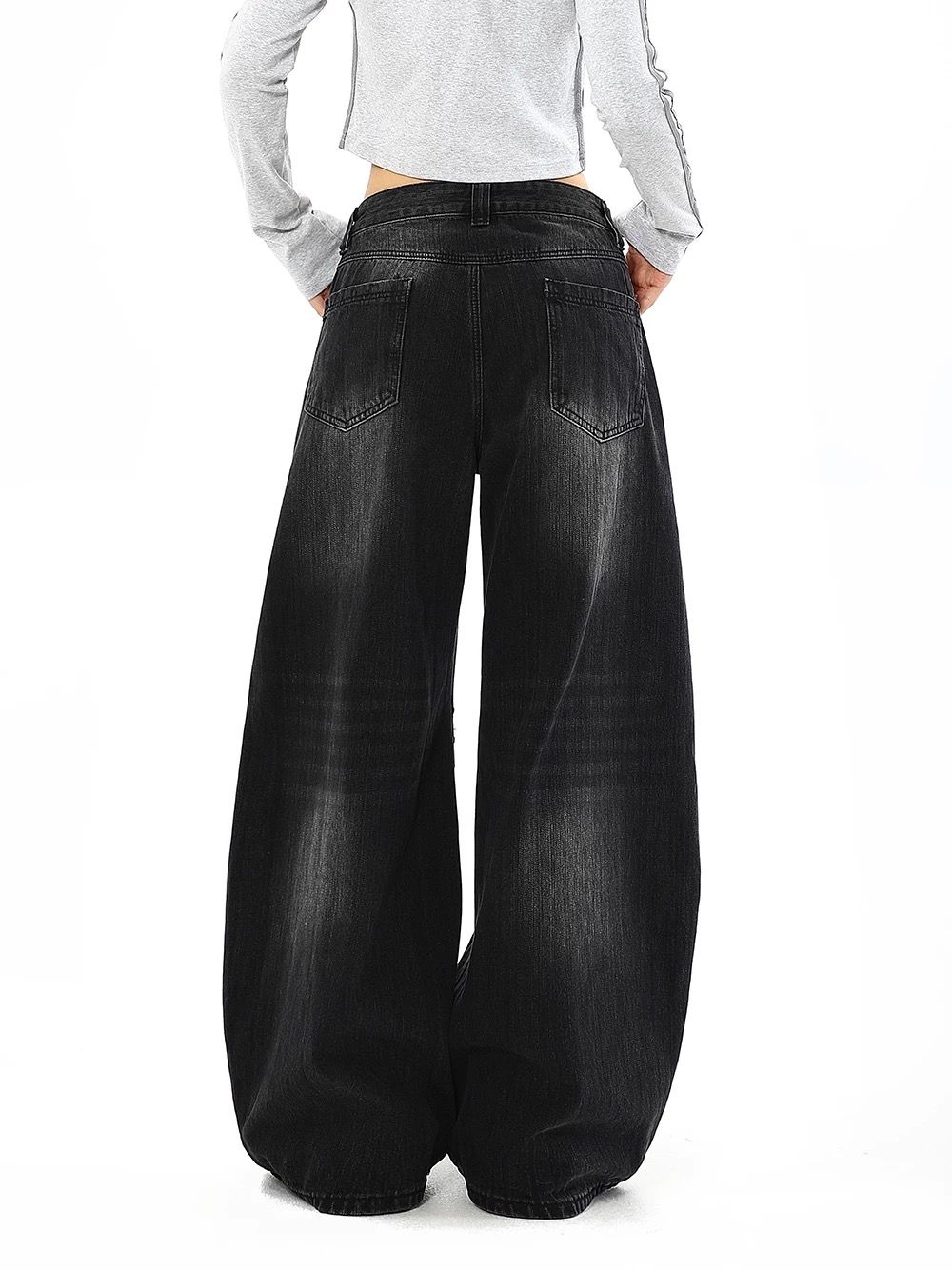 モード系 【ブラック】ワイドバルーンデニム × 取り外しチェックスカート付き（ユニセックス）