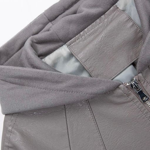 モード系 【M〜XL】フェイクレザー×フーディ切替ショートアウター