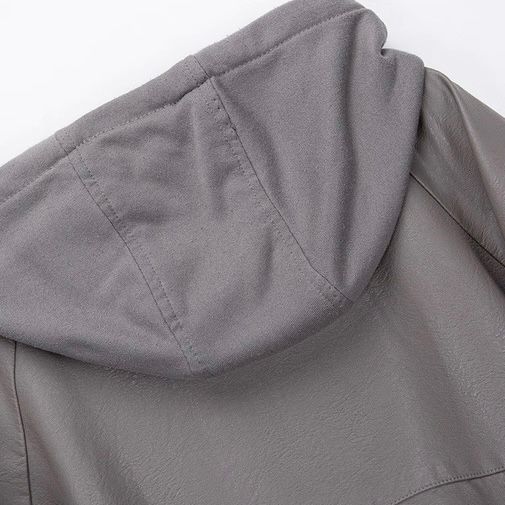 モード系 【M〜XL】フェイクレザー×フーディ切替ショートアウター