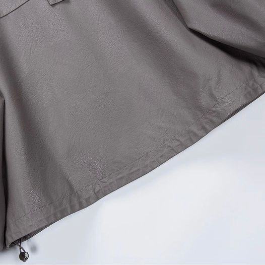 モード系 【M〜XL】フェイクレザー×フーディ切替ショートアウター