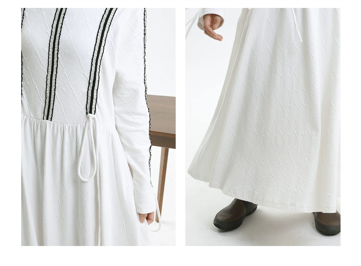 【清涼感×上品シルエット】抽紐ディテール立ち襟ワンピース