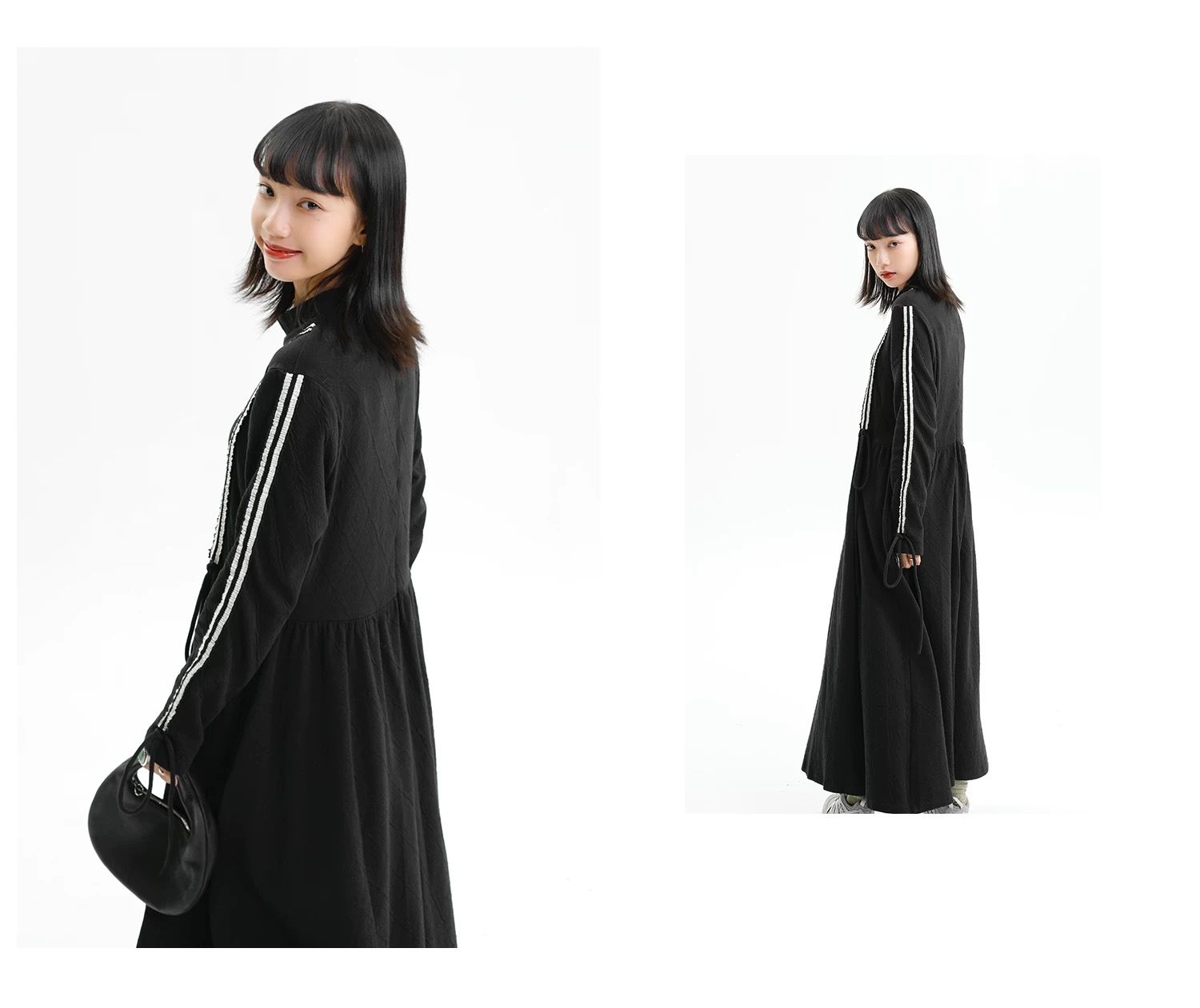 【清涼感×上品シルエット】抽紐ディテール立ち襟ワンピース