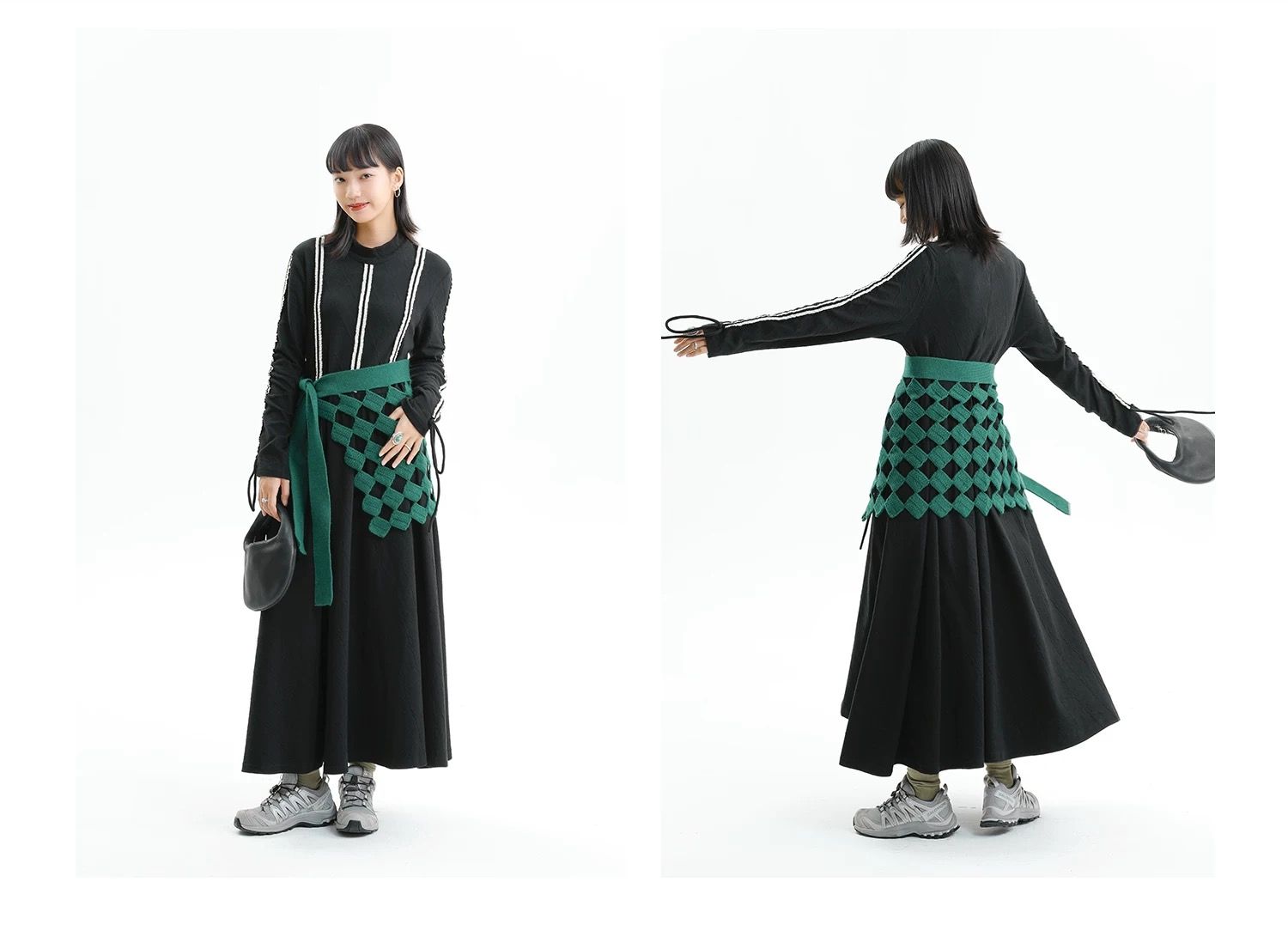 【清涼感×上品シルエット】抽紐ディテール立ち襟ワンピース