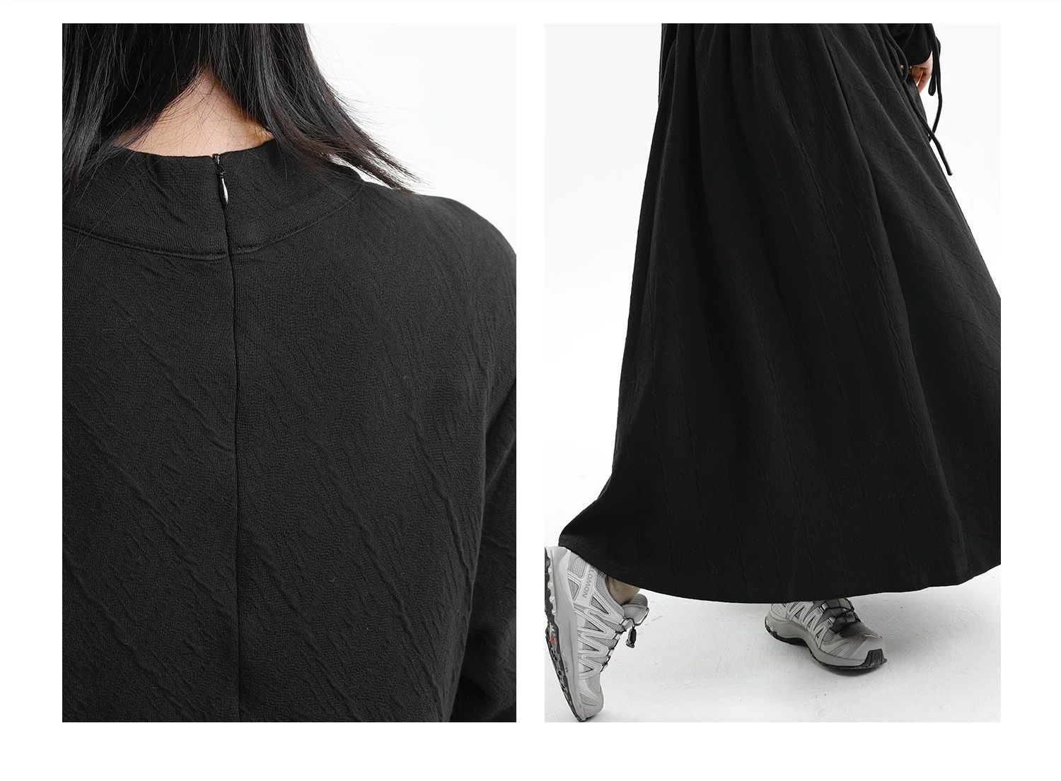 【清涼感×上品シルエット】抽紐ディテール立ち襟ワンピース