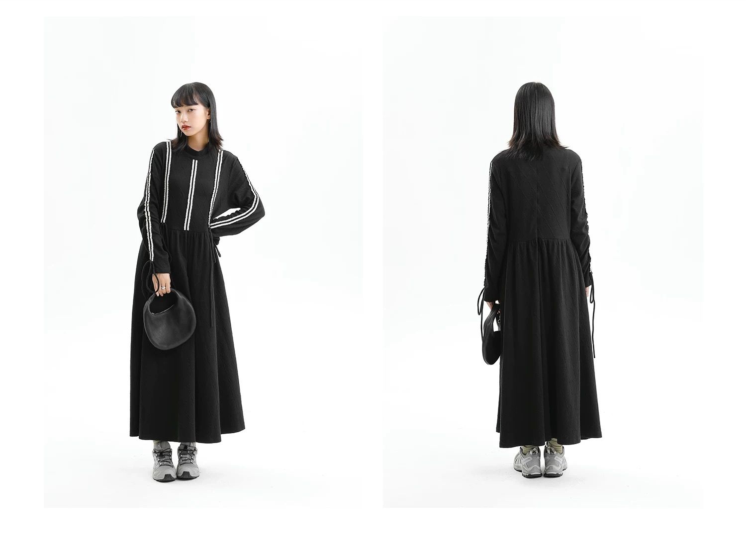 【清涼感×上品シルエット】抽紐ディテール立ち襟ワンピース