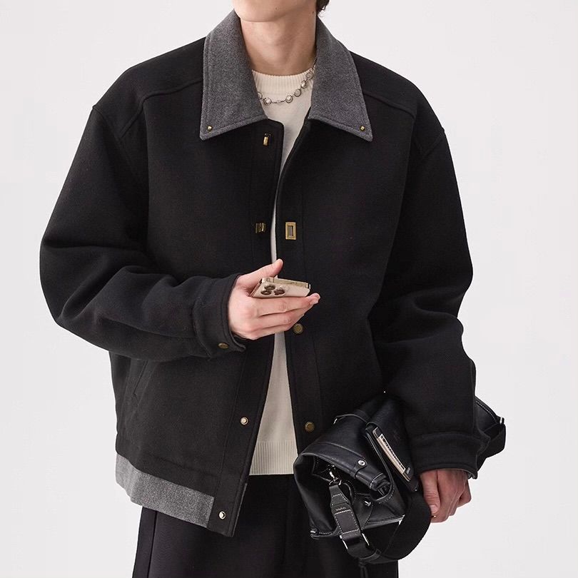 モード系 【ウール混×金具ボタン】上品さが際立つショート丈モードジャケット（ブラック／ブラウン）