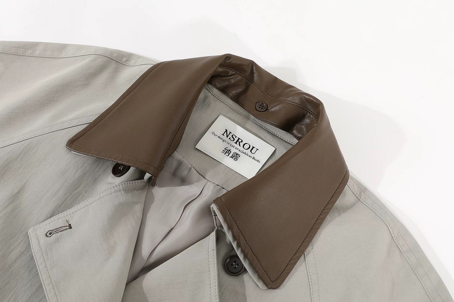 モード系 【M〜XL相当】異素材カラー切替 襟付きトレンチ風ロングアウター