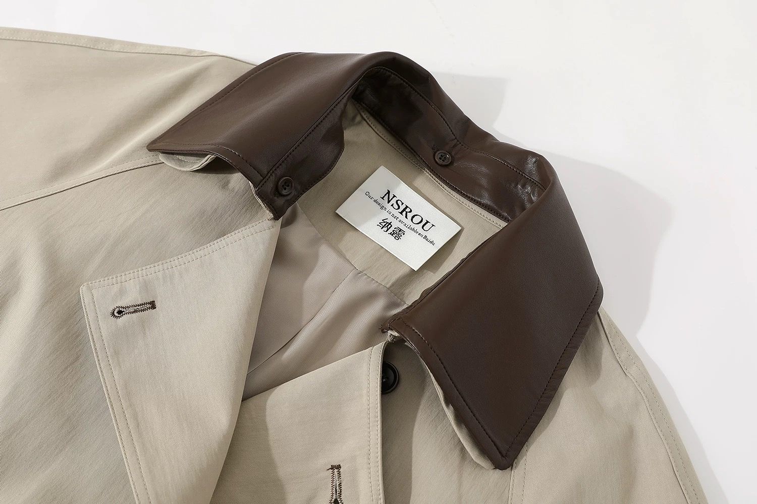 モード系 【M〜XL相当】異素材カラー切替 襟付きトレンチ風ロングアウター