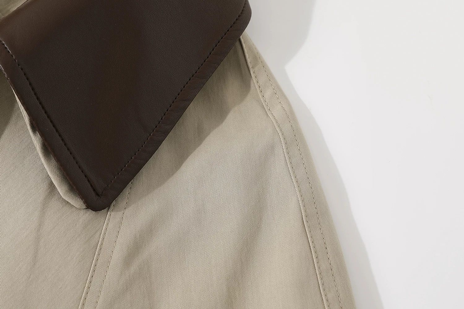 モード系 【M〜XL相当】異素材カラー切替 襟付きトレンチ風ロングアウター