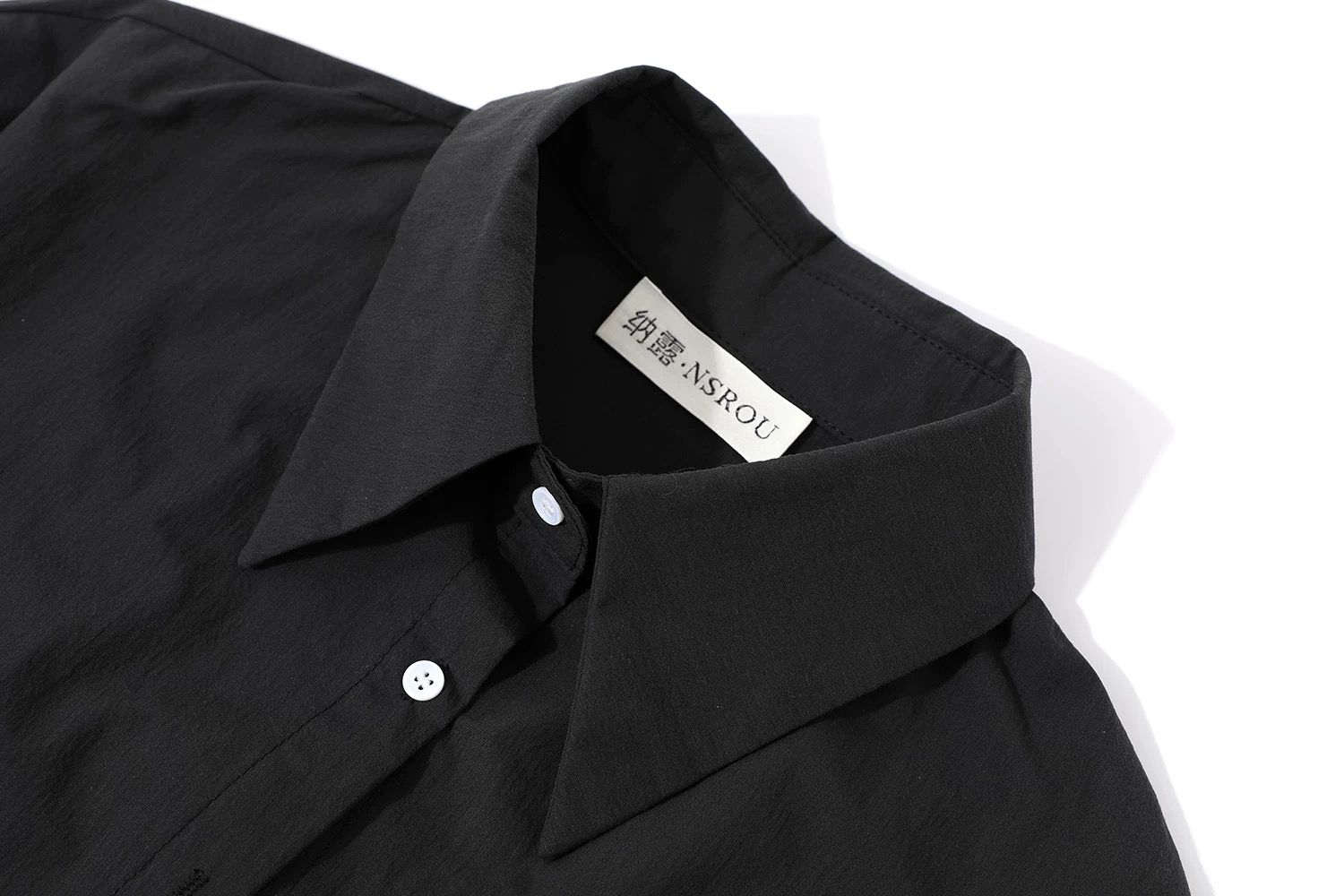 モード系 【レースインナー付き 変形レイヤードシャツアウター（ホワイト／ブラック）】