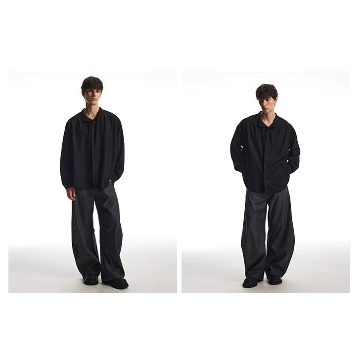 モード系 【M〜2XL対応／ユニセックス】落ち感素材 バンドカラーオーバーシャツ