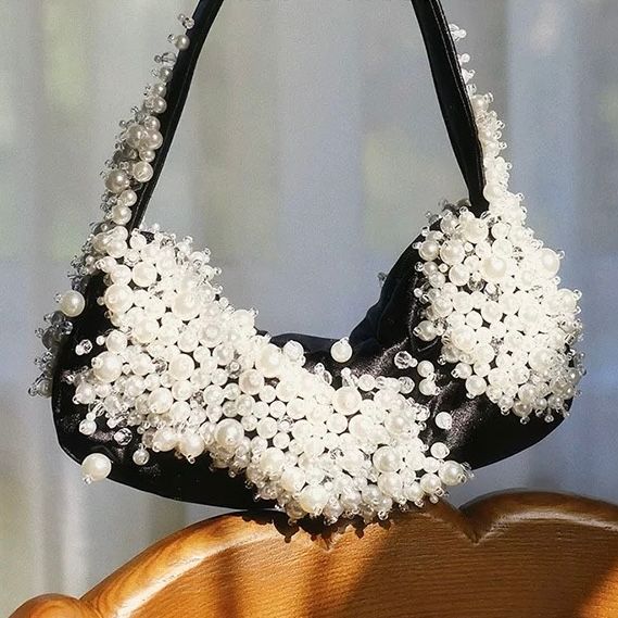 モード系 パール装飾ミニハンドバッグ