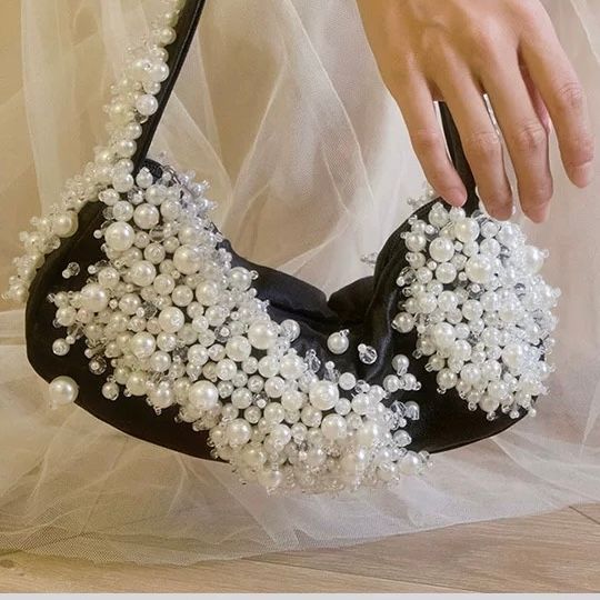 モード系 パール装飾ミニハンドバッグ