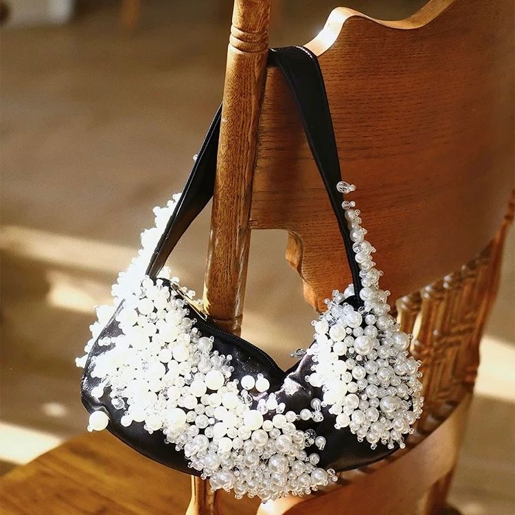 モード系 パール装飾ミニハンドバッグ