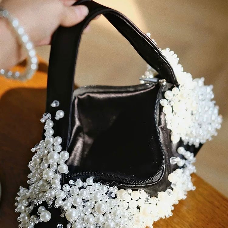 モード系 パール装飾ミニハンドバッグ