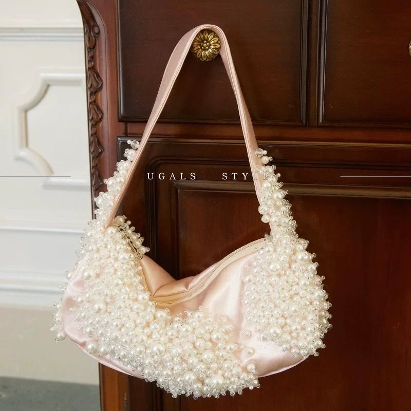 モード系 パール装飾ミニハンドバッグ