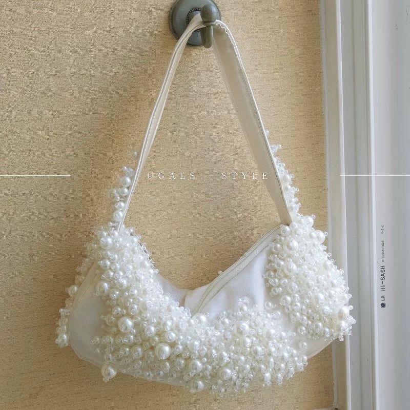 モード系 パール装飾ミニハンドバッグ