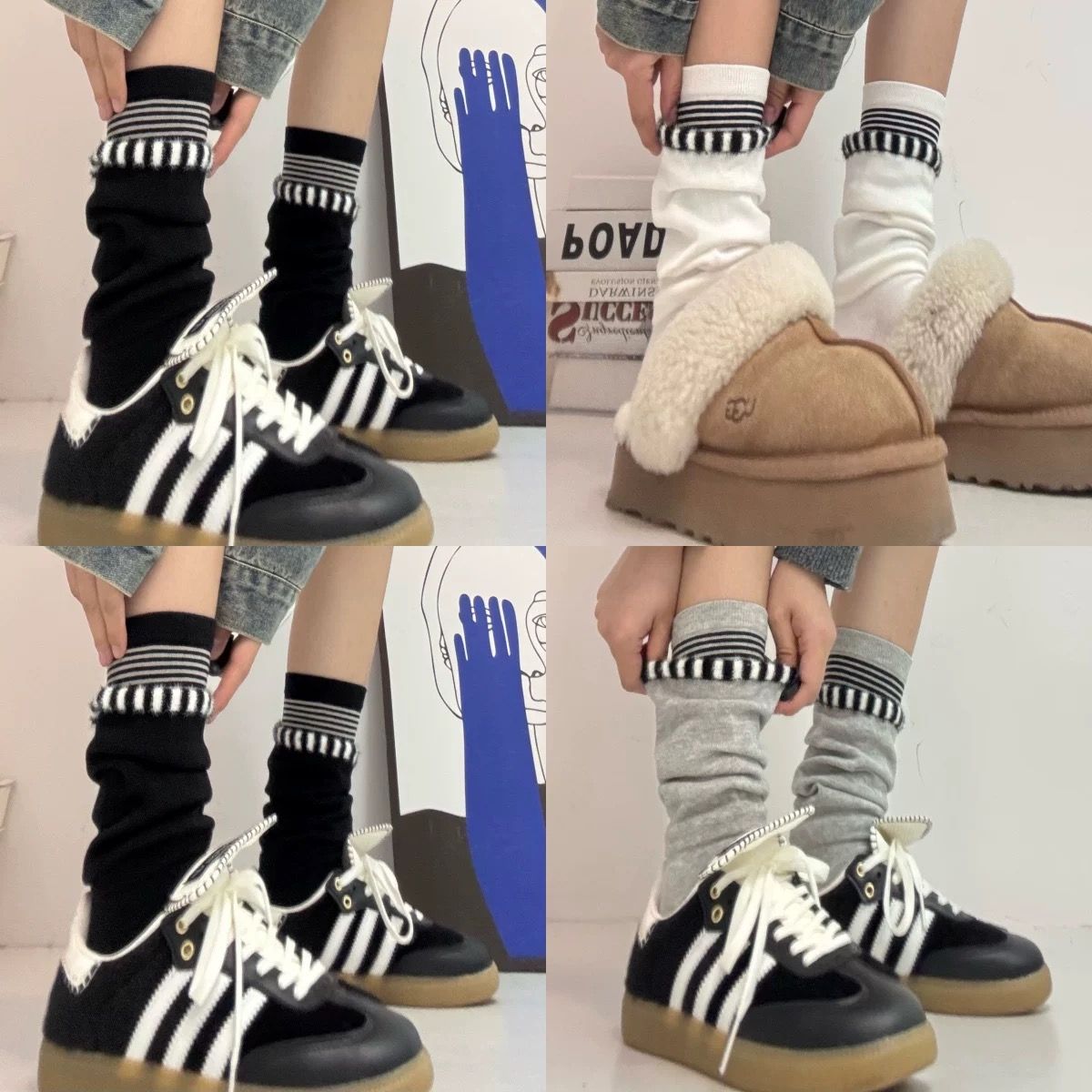 【1点無料】ライン×フリンジ切替ルーズソックス｜モード系レディース靴下・オールシーズン対応