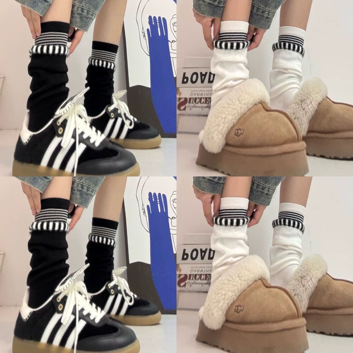 【1点無料】ライン×フリンジ切替ルーズソックス｜モード系レディース靴下・オールシーズン対応