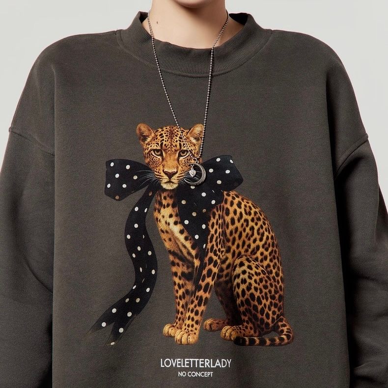 モード系 【レディース オーバーサイズ スウェット】レオパードプリント裏毛トップス 秋冬ゆったりモード