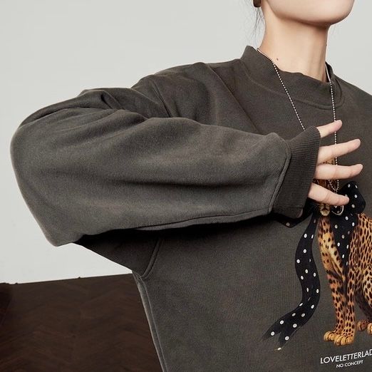 モード系 【レディース オーバーサイズ スウェット】レオパードプリント裏毛トップス 秋冬ゆったりモード