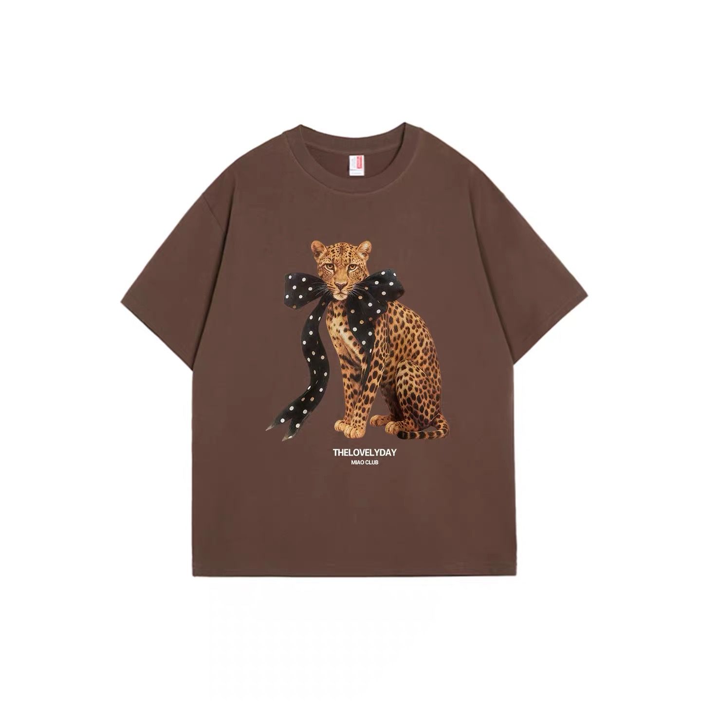 モード系【S〜XL対応】ヒョウプリント ダークカラー半袖Tシャツ