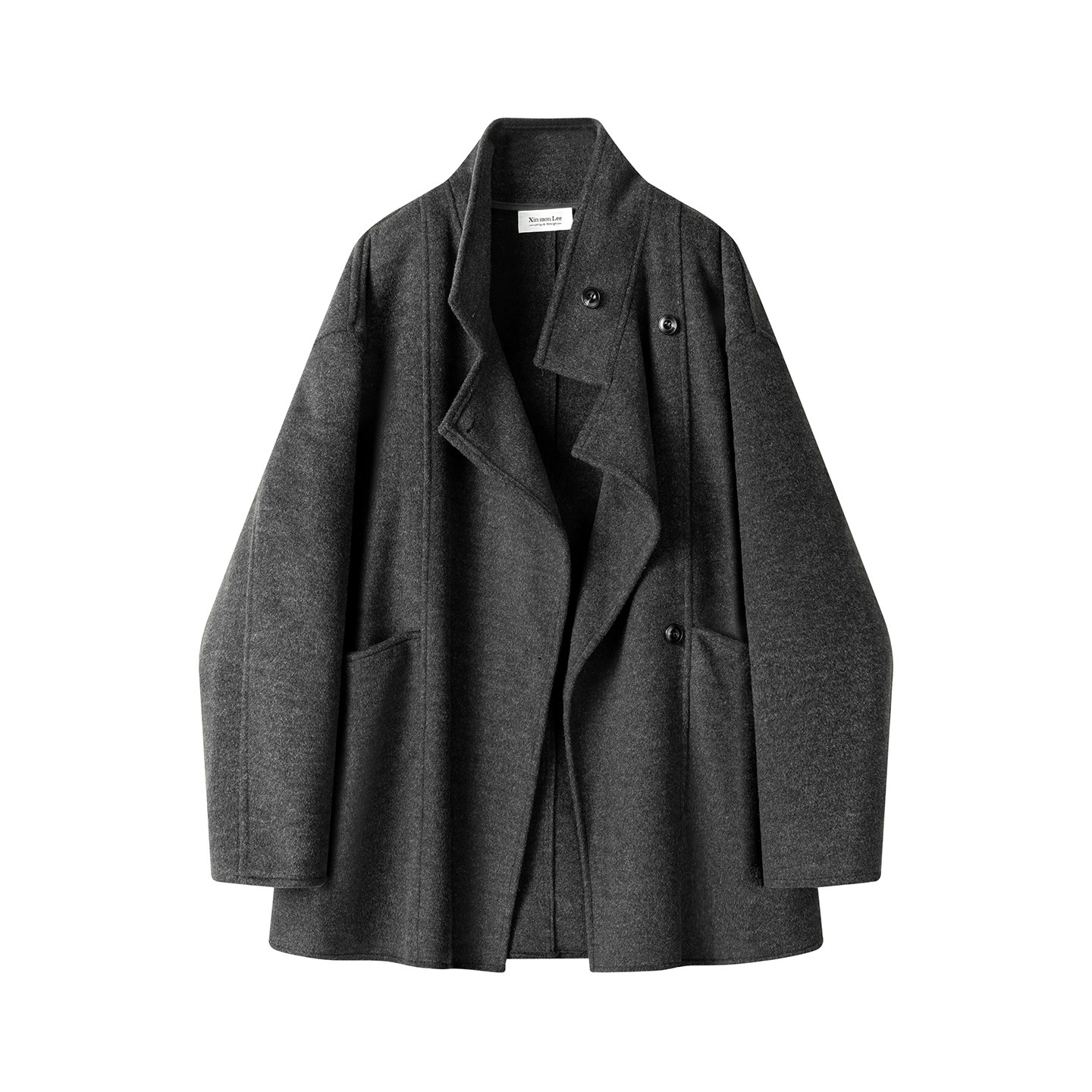 モード系 【S〜L展開】ウールライク ミドル丈ダブルアウター＋ショルダーバッグセット