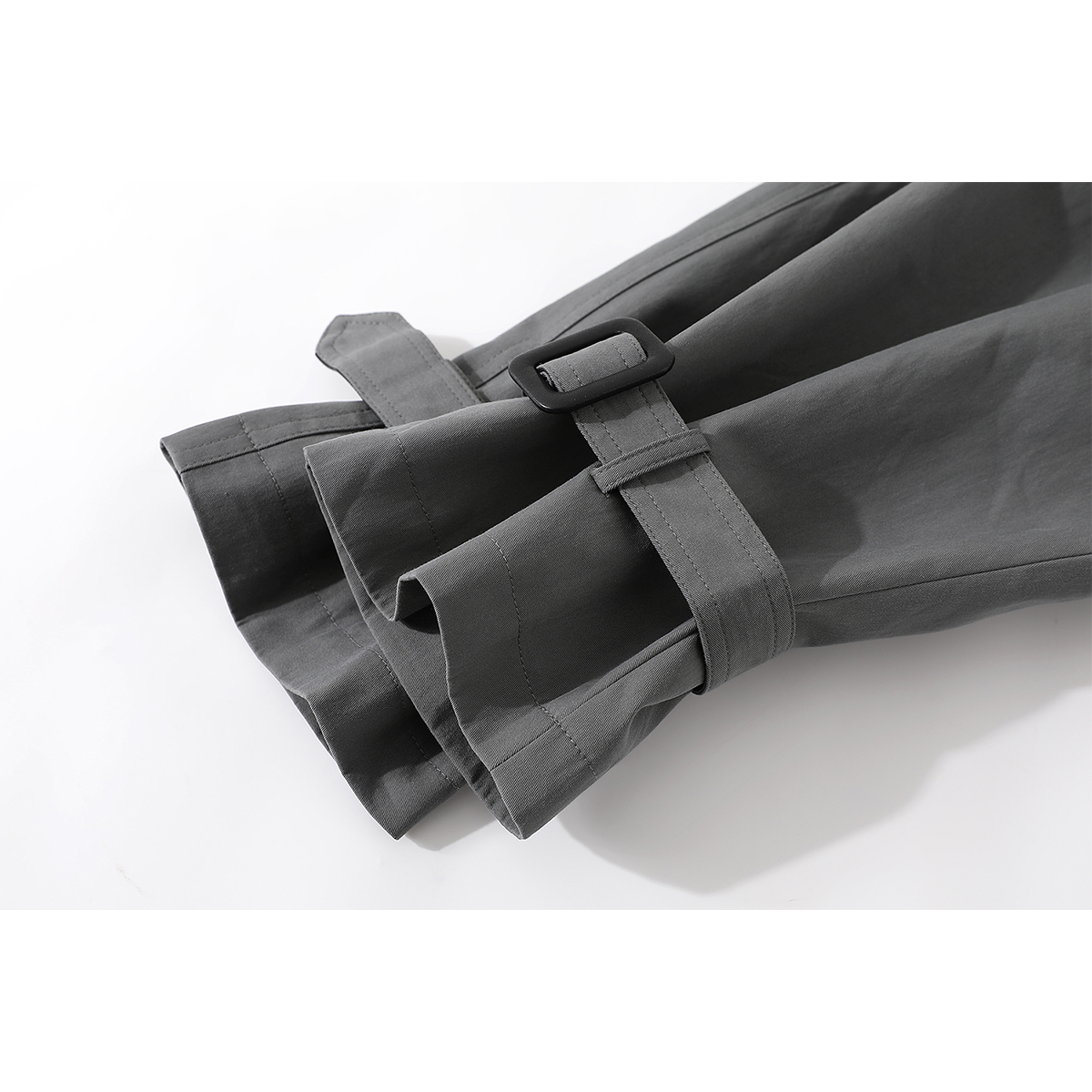 モード系 【M〜XL相当】異素材カラー切替 襟付きトレンチ風ロングアウター