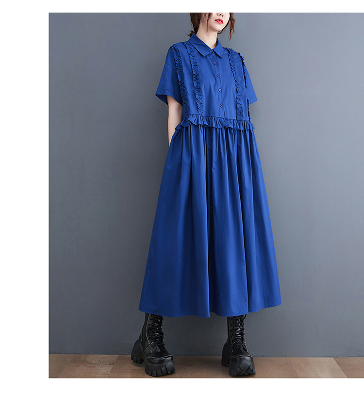 モード系 シルエットで魅せる無地シャツワンピース｜上品フリル×体型カバー×2色展開
