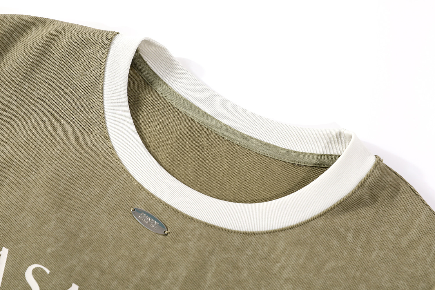 モード系 【2色展開】配色リブ切替 ロゴロングスリーブTシャツ