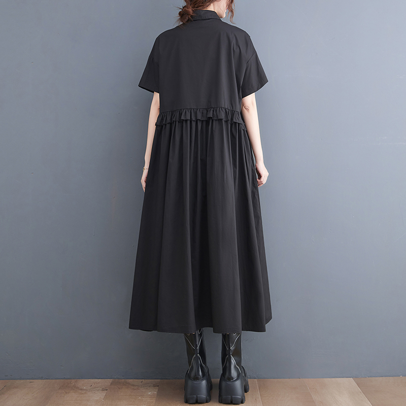 モード系 シルエットで魅せる無地シャツワンピース｜上品フリル×体型カバー×2色展開
