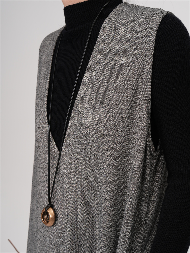 モード系 【S〜XL】深V×起毛ツイード見え フィッシュテールワンピース