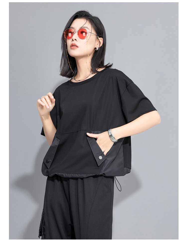 モード系 ワークポケットデザインで魅せるモードTシャツ｜スポーティ＆シティライクなセットアップ風トップス