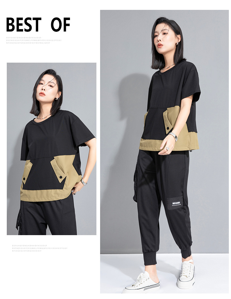 モード系 ワークポケットデザインで魅せるモードTシャツ｜スポーティ＆シティライクなセットアップ風トップス