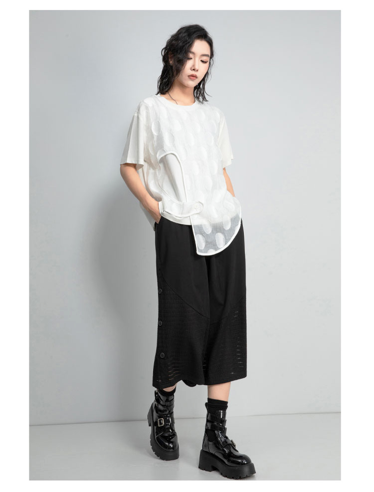 モード系 モード感際立つレイヤード風トップス｜個性派カット×ドット柄シアーで夏も差がつく一枚