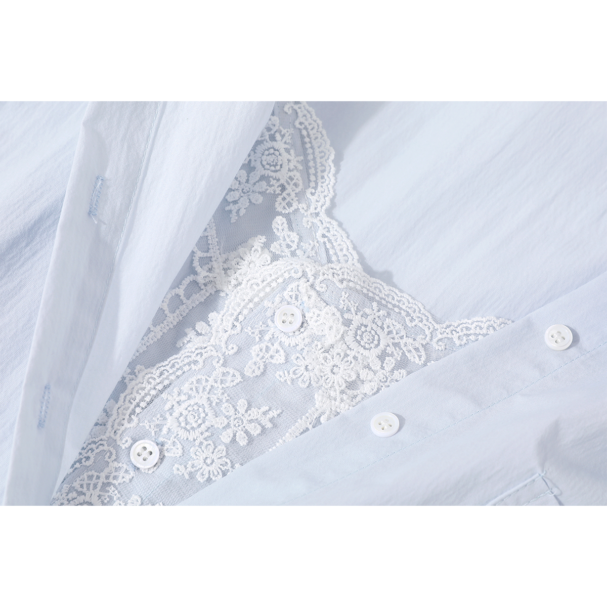 モード系 【レースインナー付き 変形レイヤードシャツアウター（ホワイト／ブラック）】