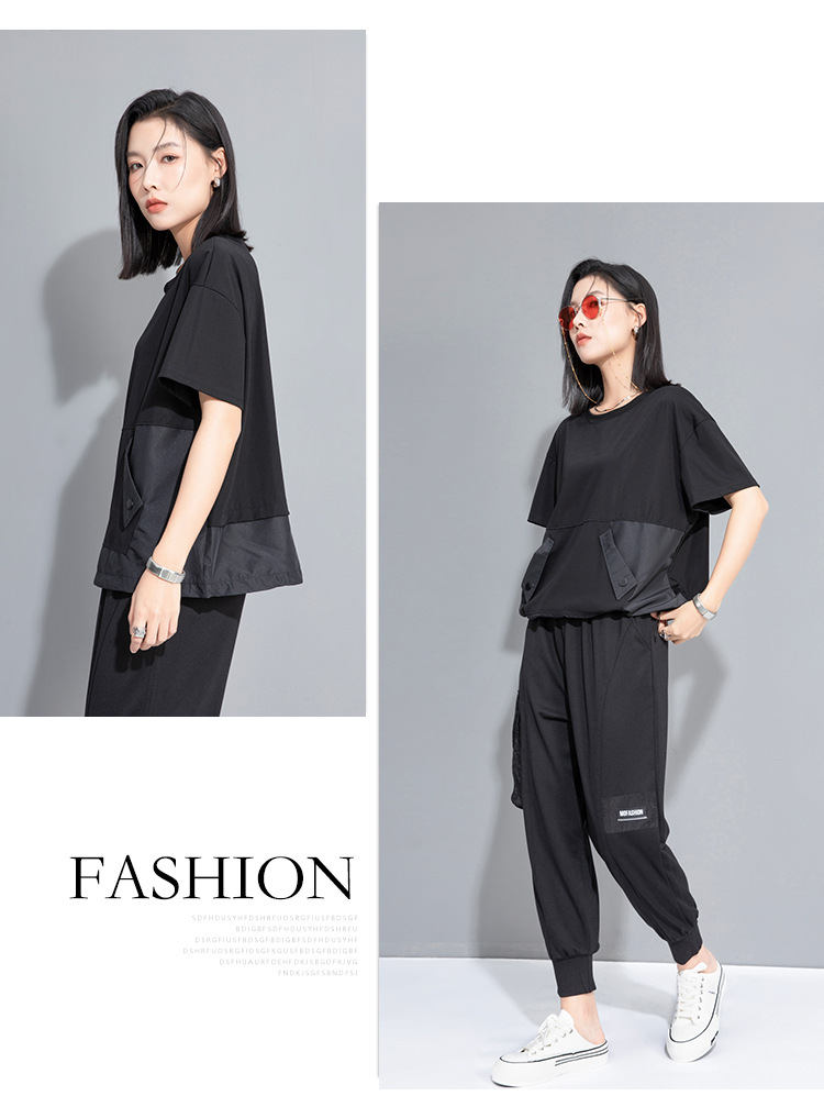 モード系 ワークポケットデザインで魅せるモードTシャツ｜スポーティ＆シティライクなセットアップ風トップス