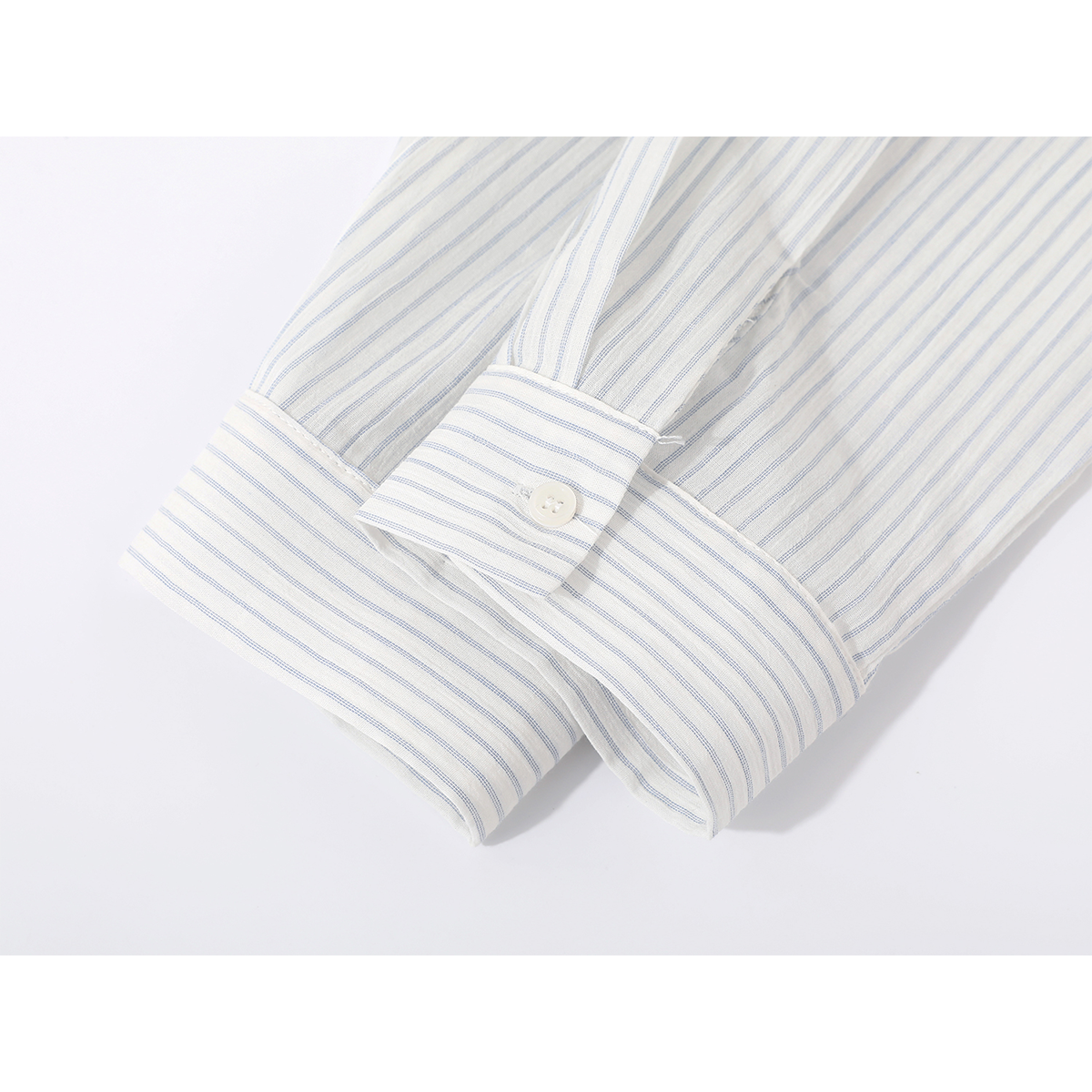 モード系 【フリーサイズ】ストライプシャツ×インナー風ドッキング ショートトップス