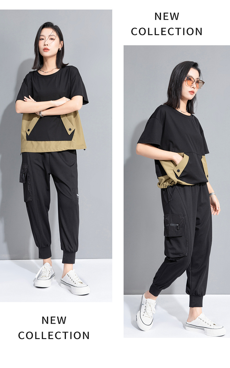モード系 ワークポケットデザインで魅せるモードTシャツ｜スポーティ＆シティライクなセットアップ風トップス