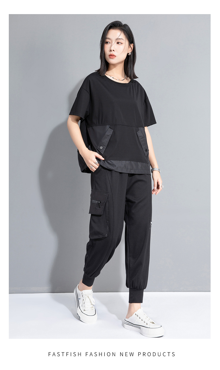 モード系 ワークポケットデザインで魅せるモードTシャツ｜スポーティ＆シティライクなセットアップ風トップス