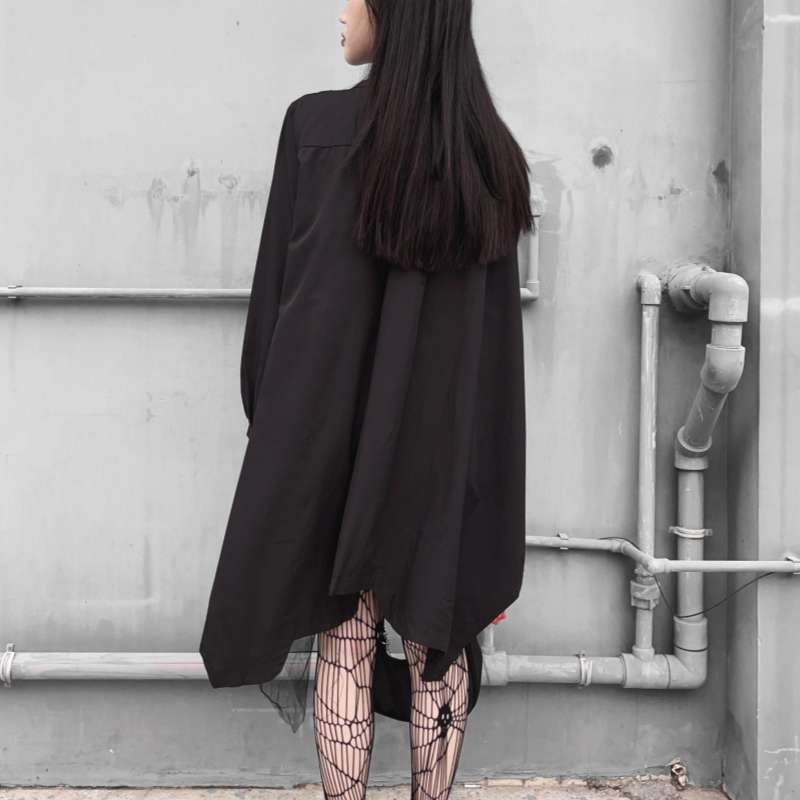 モード系ファッション ゴシックロングシャツワンピース