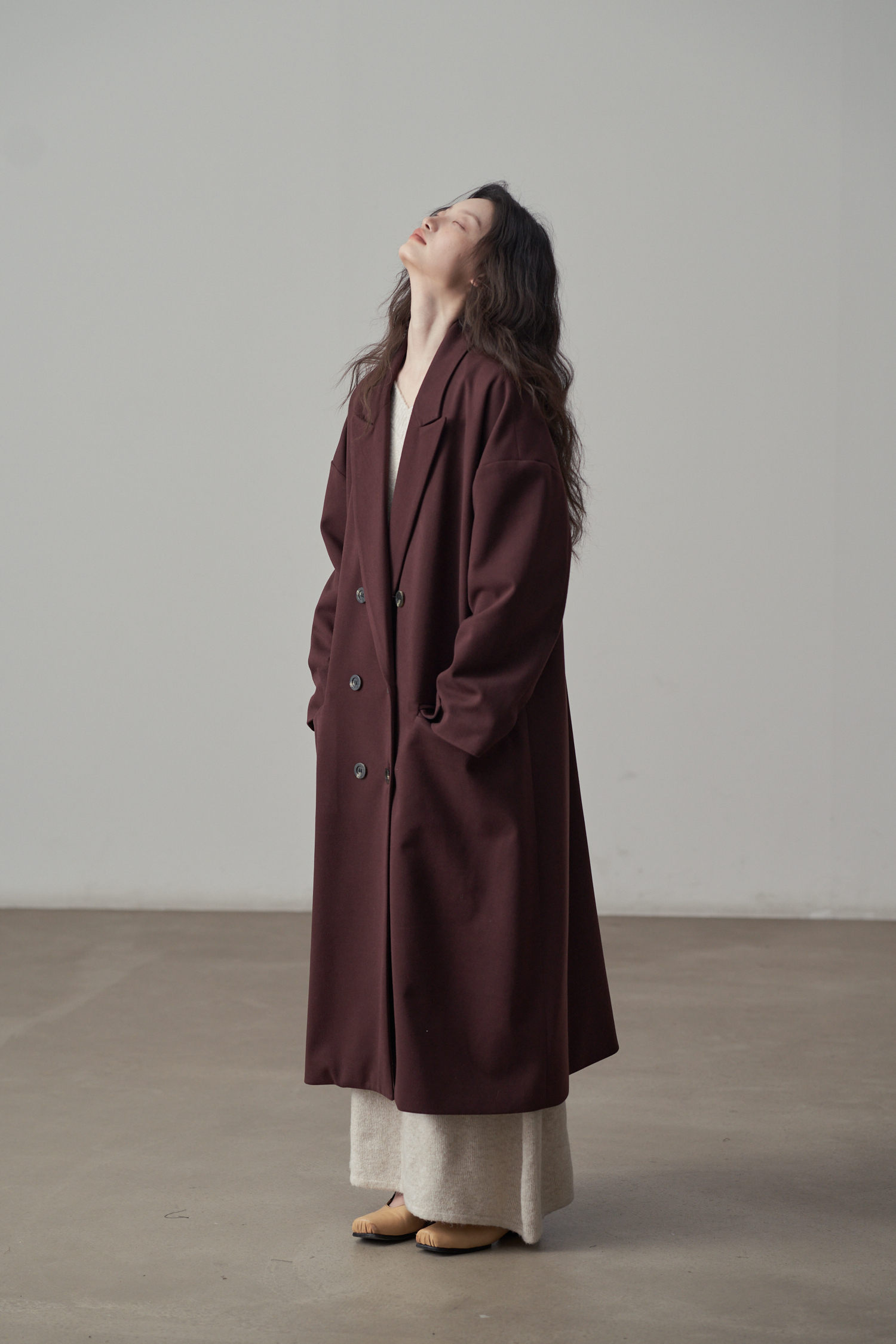 モード系 ゆったりオーバーサイズダブルブレストロングコート