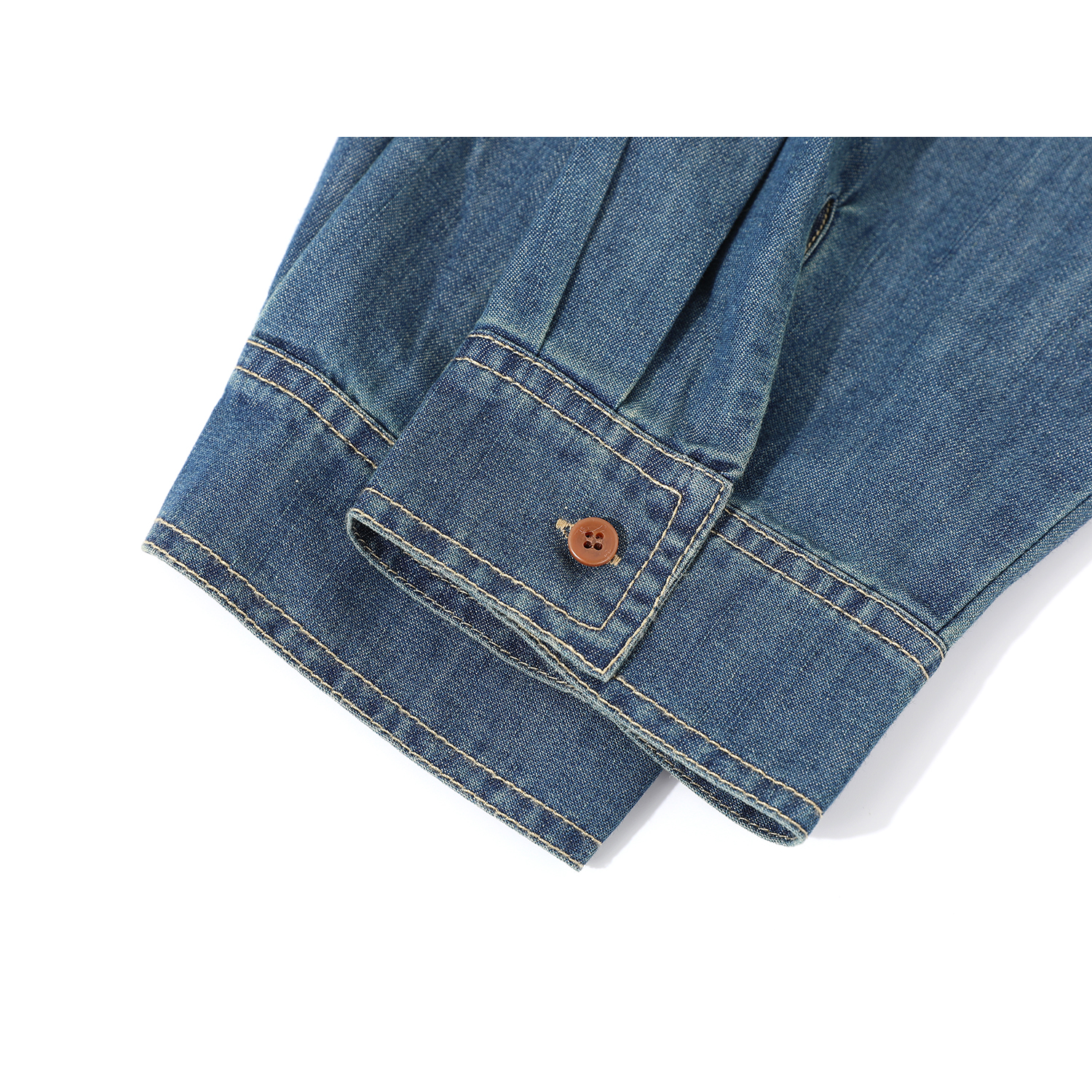 モード系 【S・M展開】リブ切替スカーフデザイン デニムシャツトップス