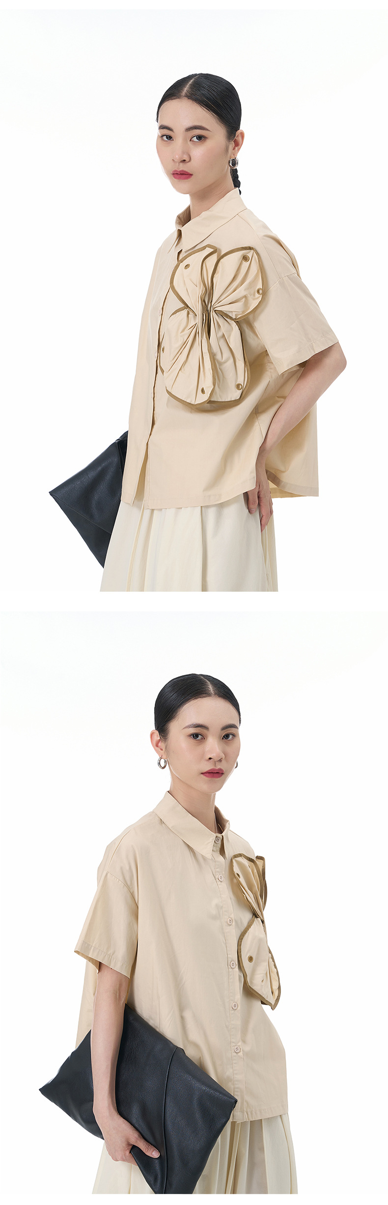 モード系 【立体フリルで魅せる】アシンメトリーフリルシャツブラウス（全5色）