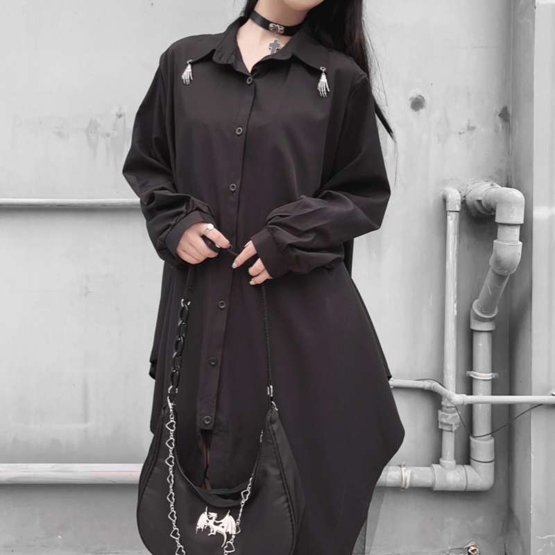 モード系ファッション ゴシックロングシャツワンピース