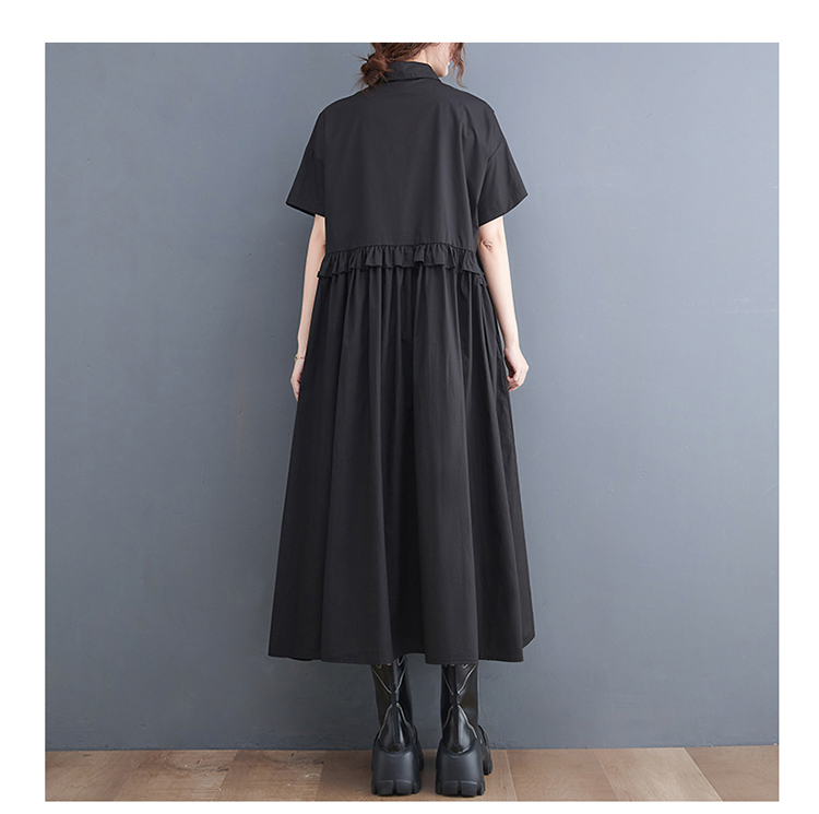 モード系 シルエットで魅せる無地シャツワンピース｜上品フリル×体型カバー×2色展開
