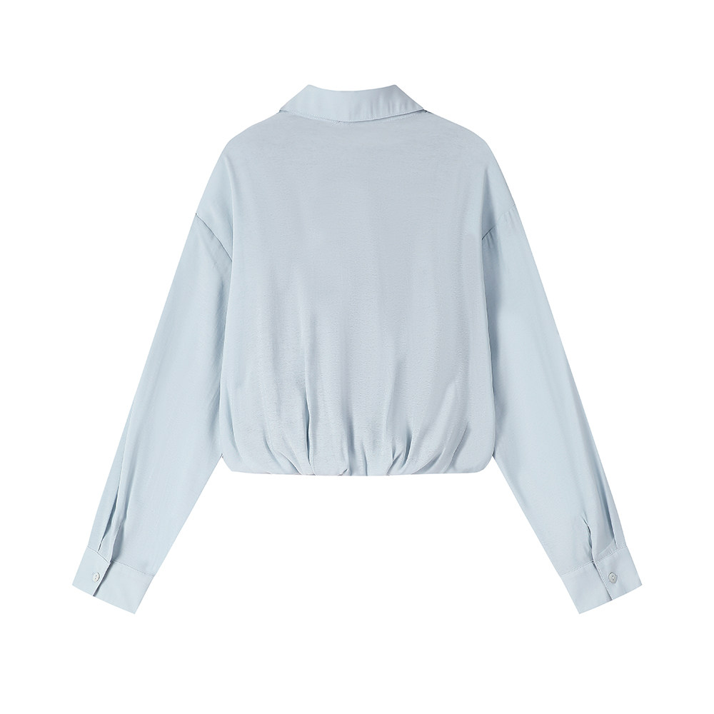 モード系 【フリーサイズ】シアーシャツ×インナー風ドッキング ショートトップス