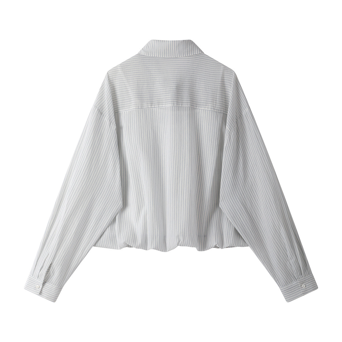 モード系 【フリーサイズ】ストライプシャツ×インナー風ドッキング ショートトップス